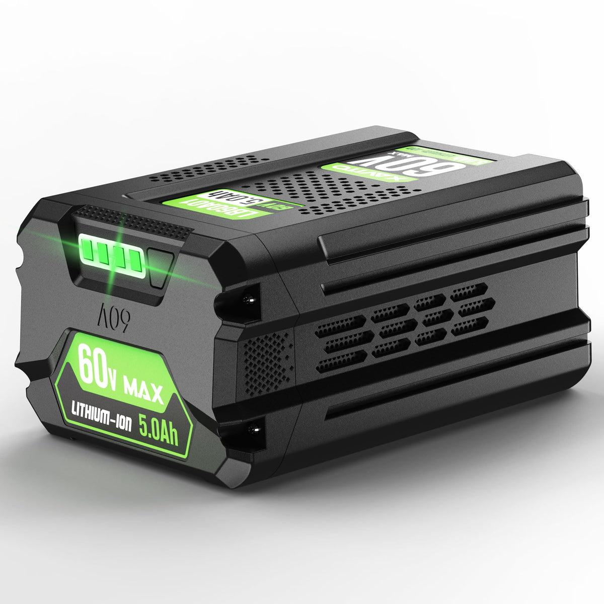 XAVITO 60V 5.0Ah battery front view, upgrade for longer runtimes.