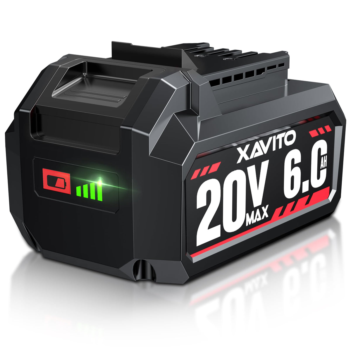 XAVITO Skil 20V battery front view showing compact design and extended runtime.