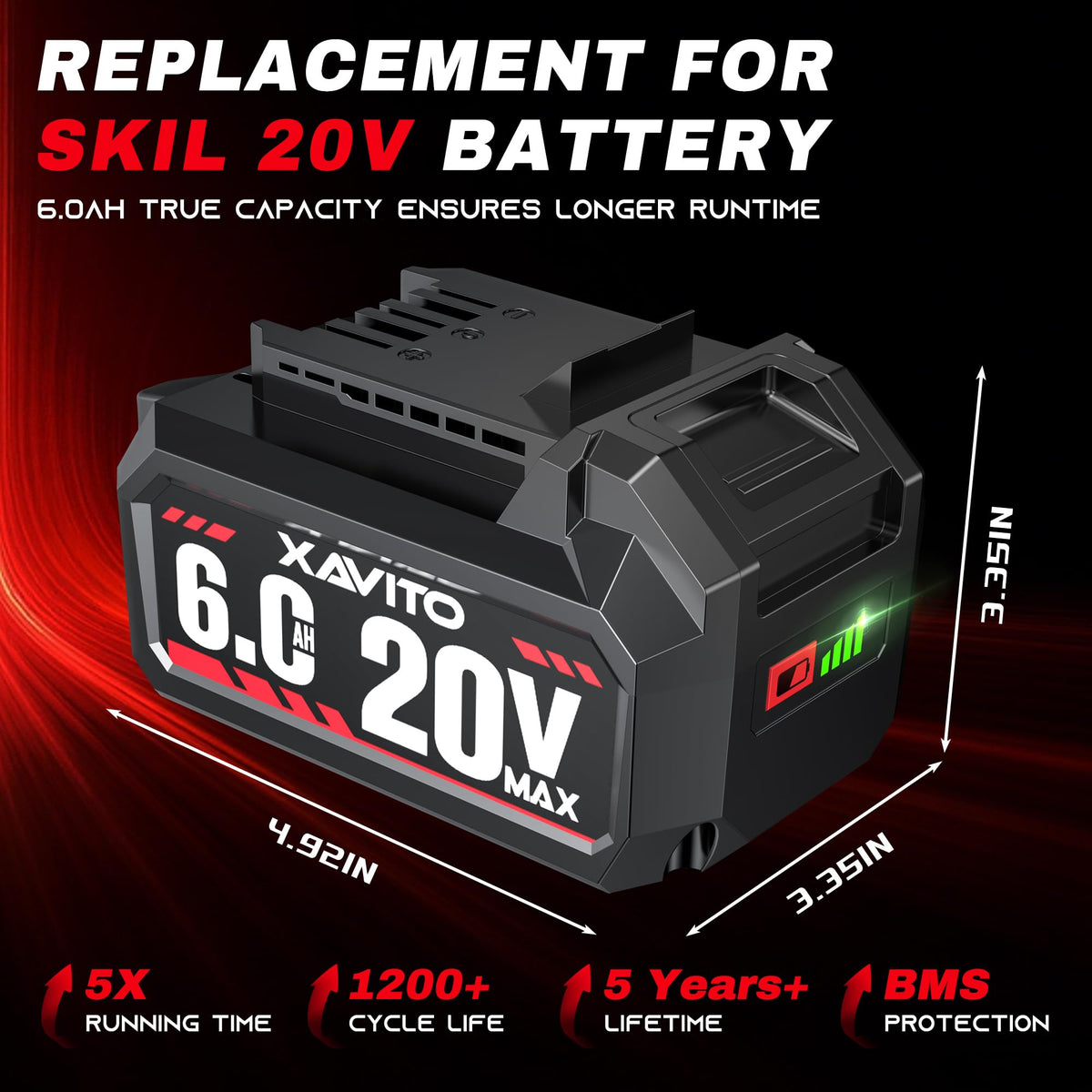 XAVITO Skil 20V battery top connector illustrating compatibility with tools.