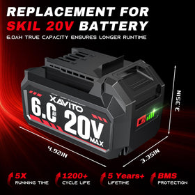 XAVITO Skil 20V battery top connector illustrating compatibility with tools.
