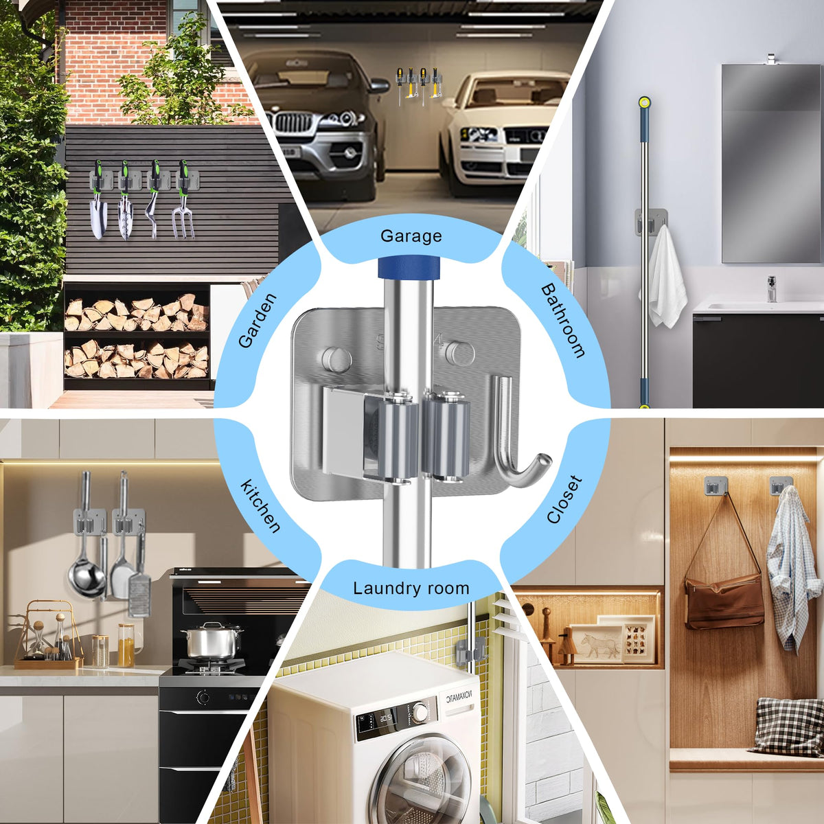 XCIXCI silver finish blends with decor while keeping cleaning gear tidy