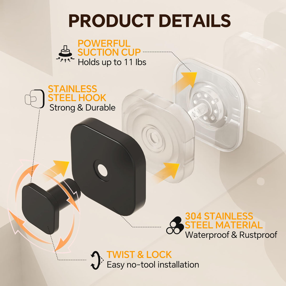 XCIXCI waterproof rustproof suction hook designed for humid bathrooms and showers.