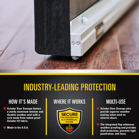 Xcluder door sweep with 1/16 inch vertical adjustment for precise alignment.