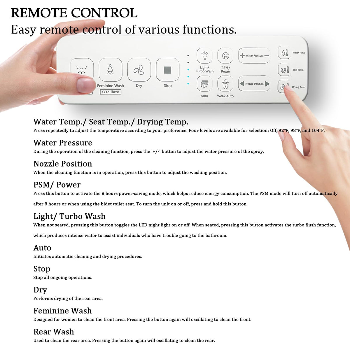 XCQQ Electric Bidet Seat oscillating nozzle for thorough coverage.