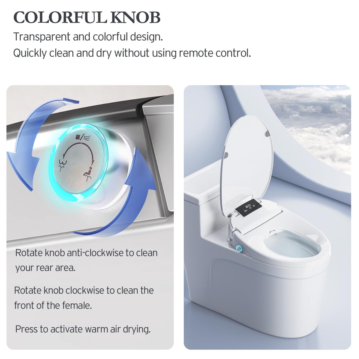 XCQQ Electric Bidet Seat soft-closing lid for quiet closure.