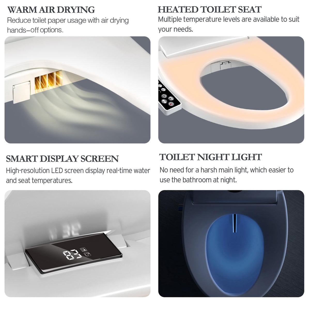 XCQQ soft-close lid and seat for quiet, effortless closing.