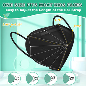 XDX Kids KN95 mask black, 5-layer design for extra filtration.