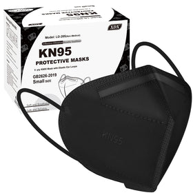 XDX Kids KN95 mask black pack, individually wrapped for on-the-go use.