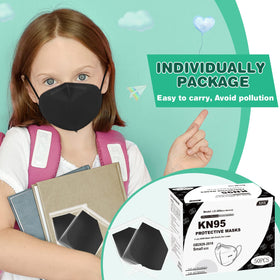 XDX Kids KN95 mask black with adjustable nose clip for snug fit.