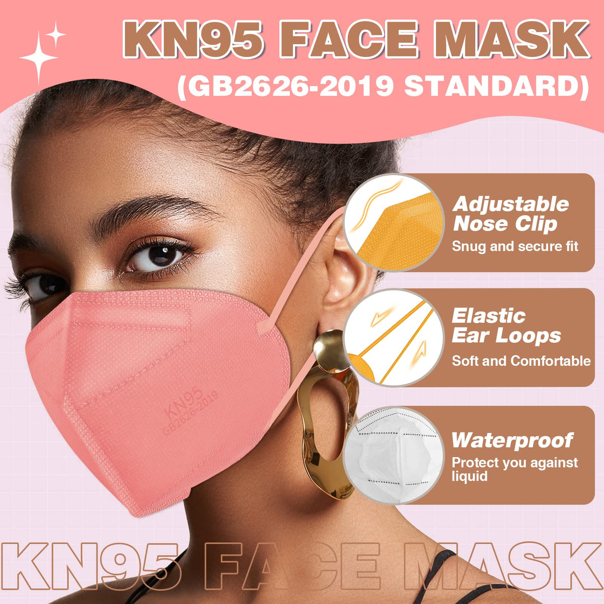 XDX pink KN95 mask individually wrapped for backpacks and purses