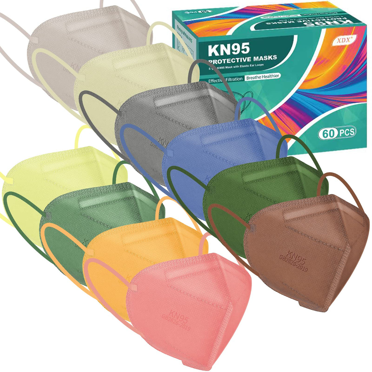 XDX KN95 pink masks 60 pack, individually wrapped for easy daily use