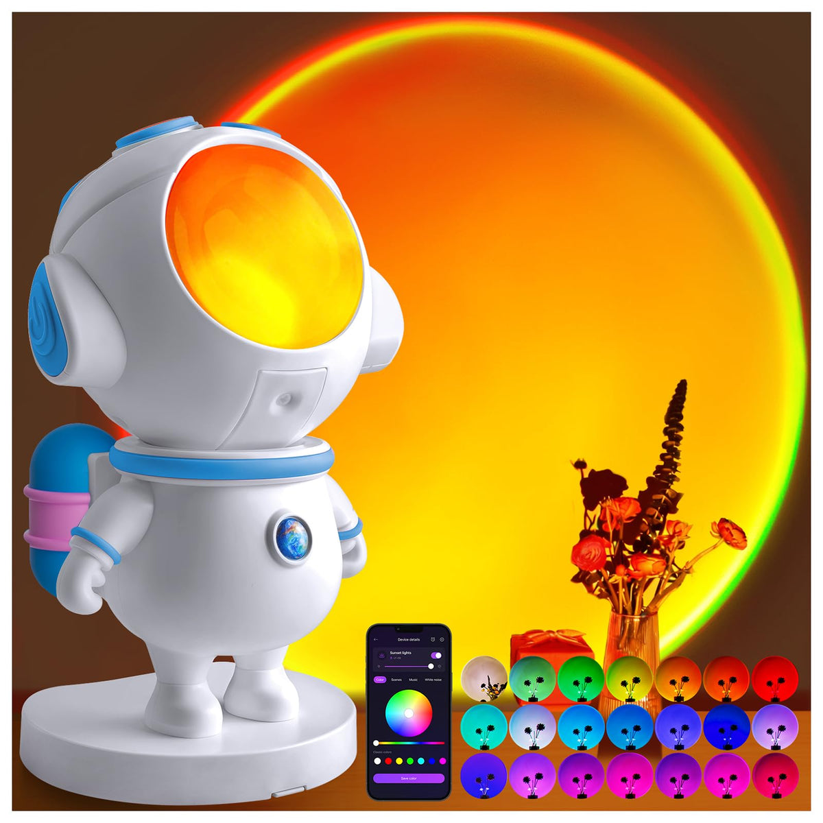 XEBKOR Astronaut Sunset Lamp with 720° rotation for wall projection.