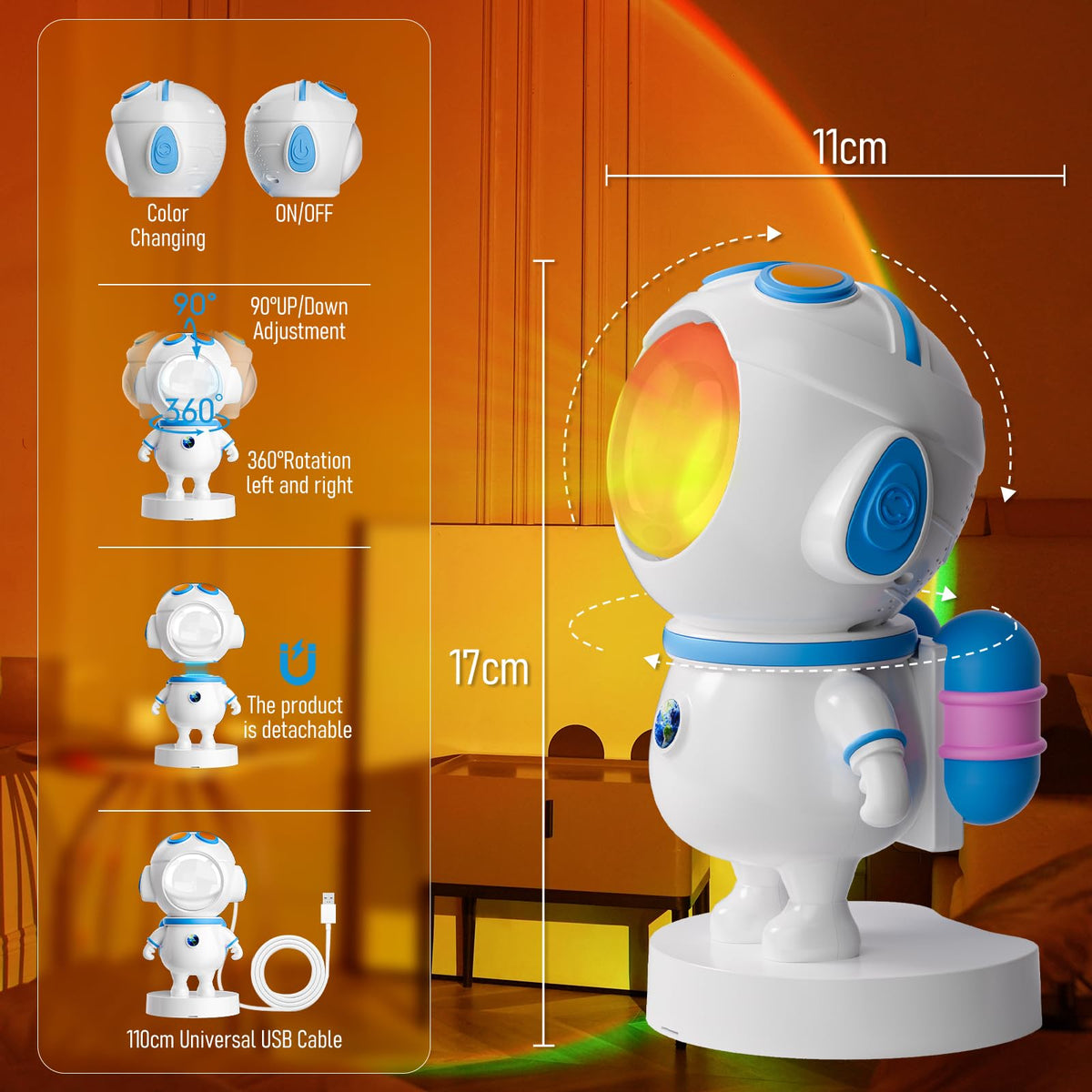 XEBKOR Astronaut Sunset Lamp ideal for travel.