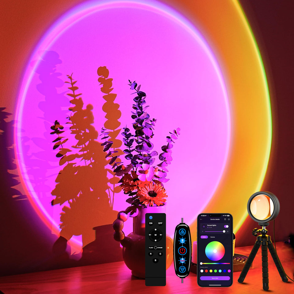 XEBKOR Sunset Lamp with remote control for cozy, adjustable mood lighting.