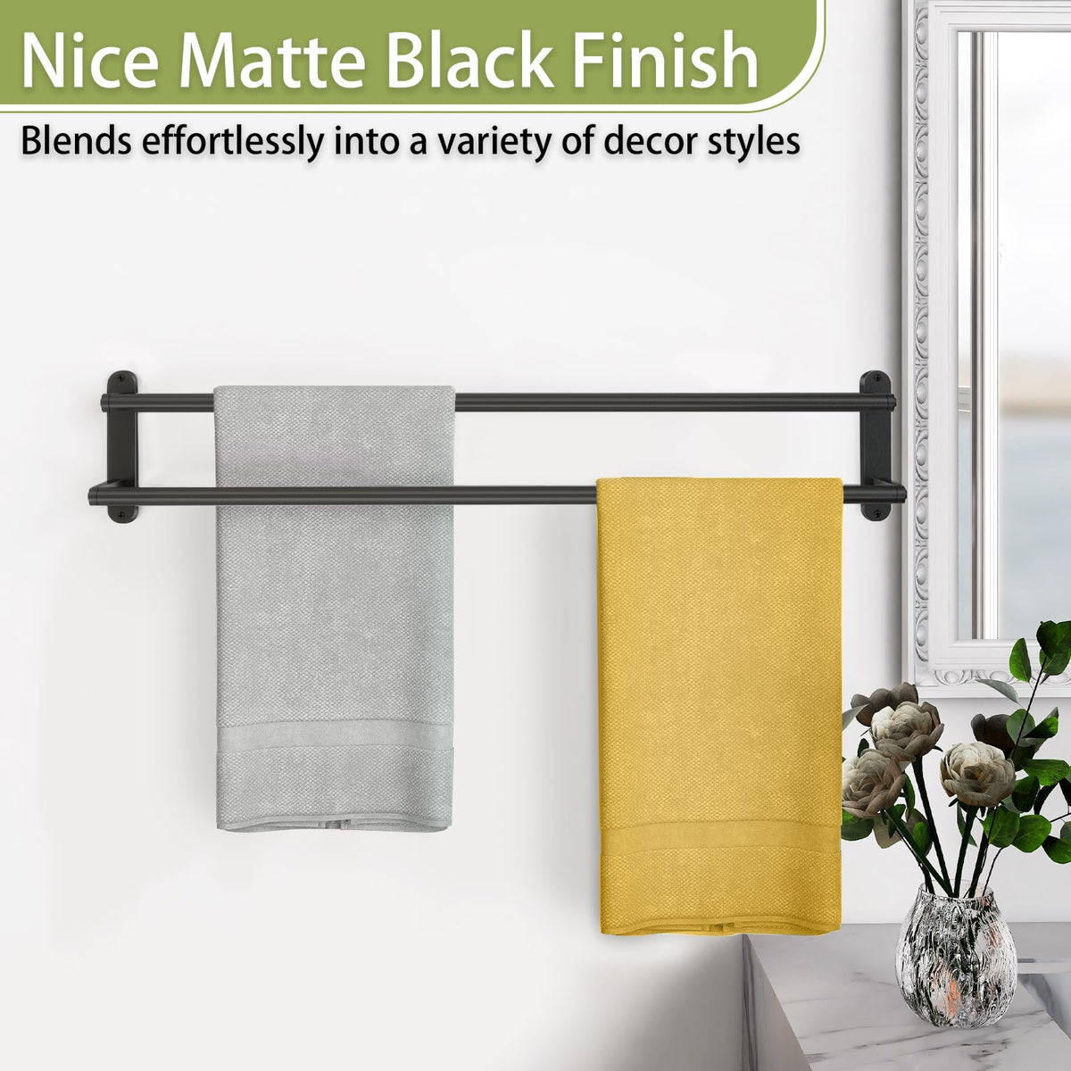 XEENEW 32.68-inch total length with 31.5-inch usable length helps organize towels.