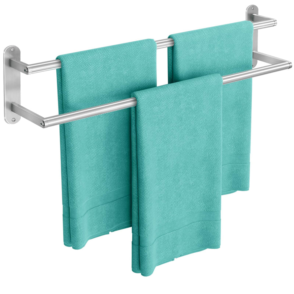 XEENEW double towel bar 24 inch in brushed nickel keeps towels organized and dry