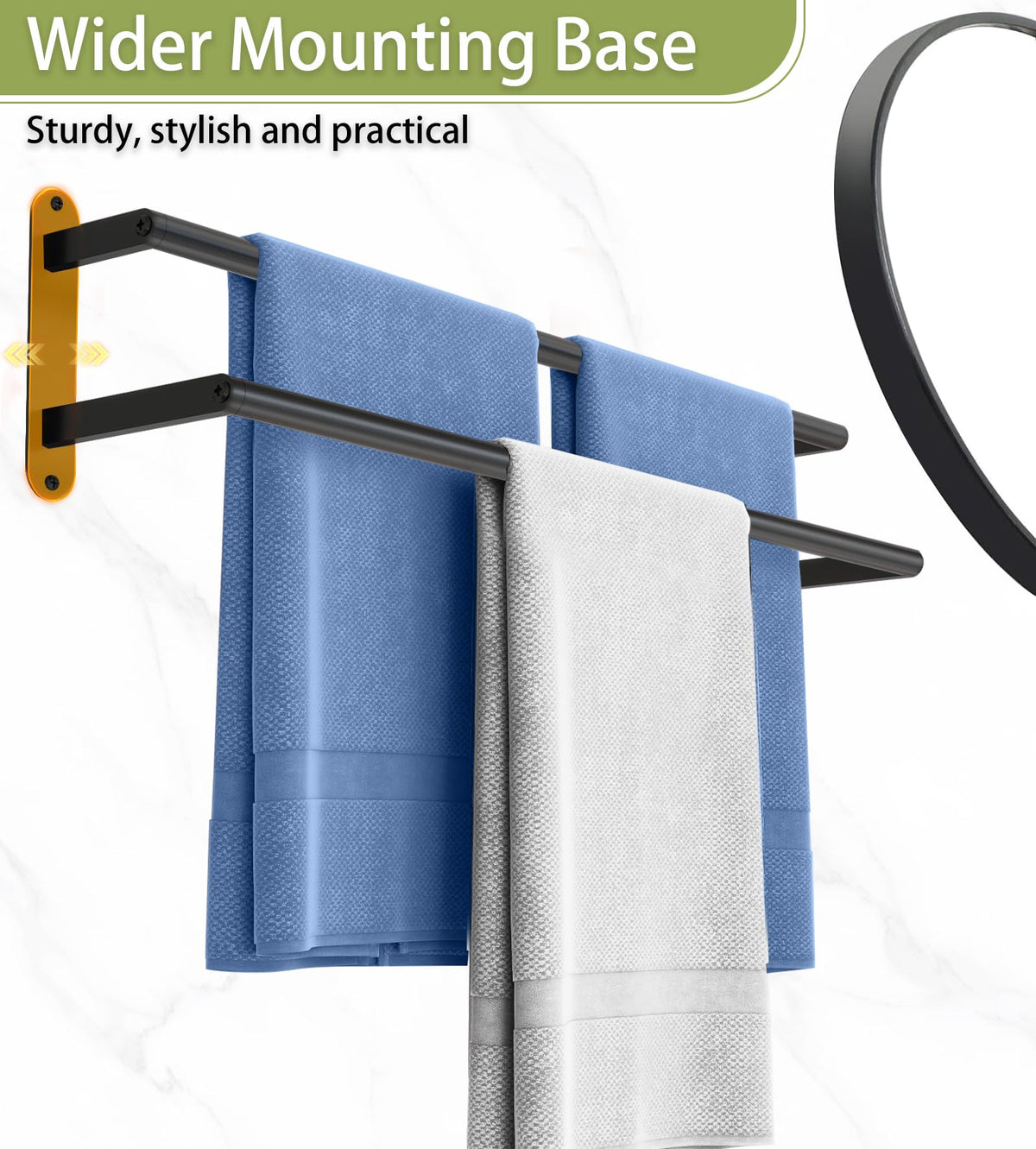 XEENEW double towel bar wall mount with screws for sturdy mounting.