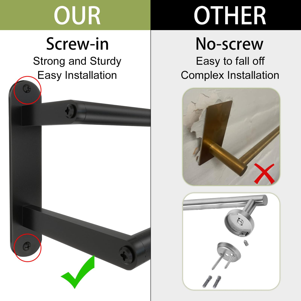 XEENEW modern-design towel rod complements any bathroom style in matte black.