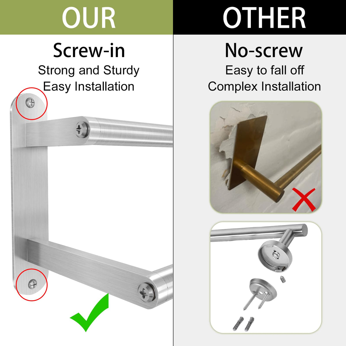 XEENEW stainless steel towel holder brushed nickel resists moisture and corrosion