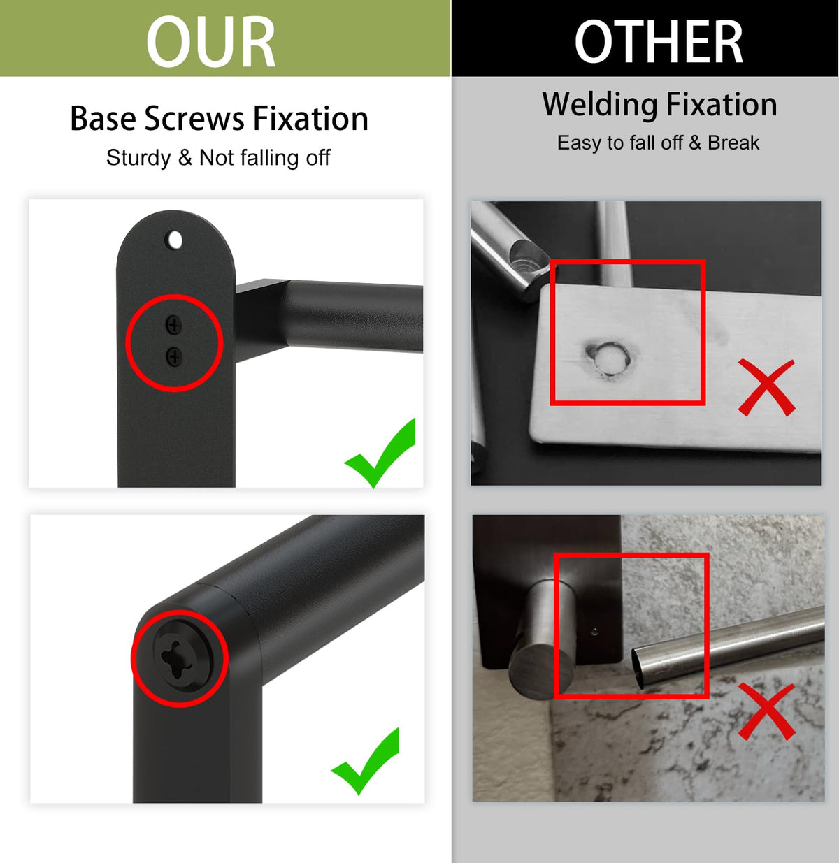 XEENEW stainless steel towel holder with matte black finish resists humidity.