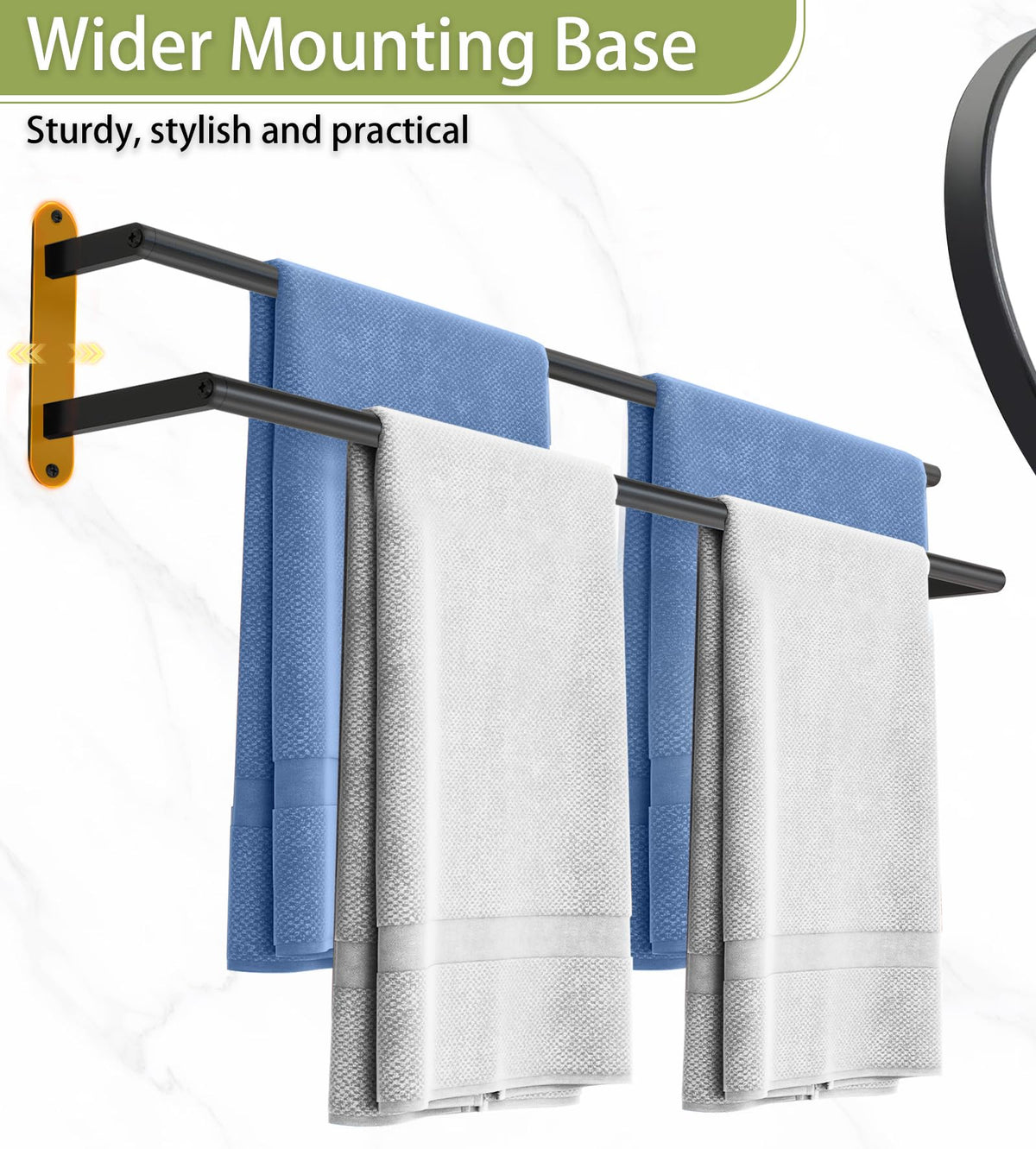 XEENEW wall-mount towel holder in stainless steel provides sturdy support.
