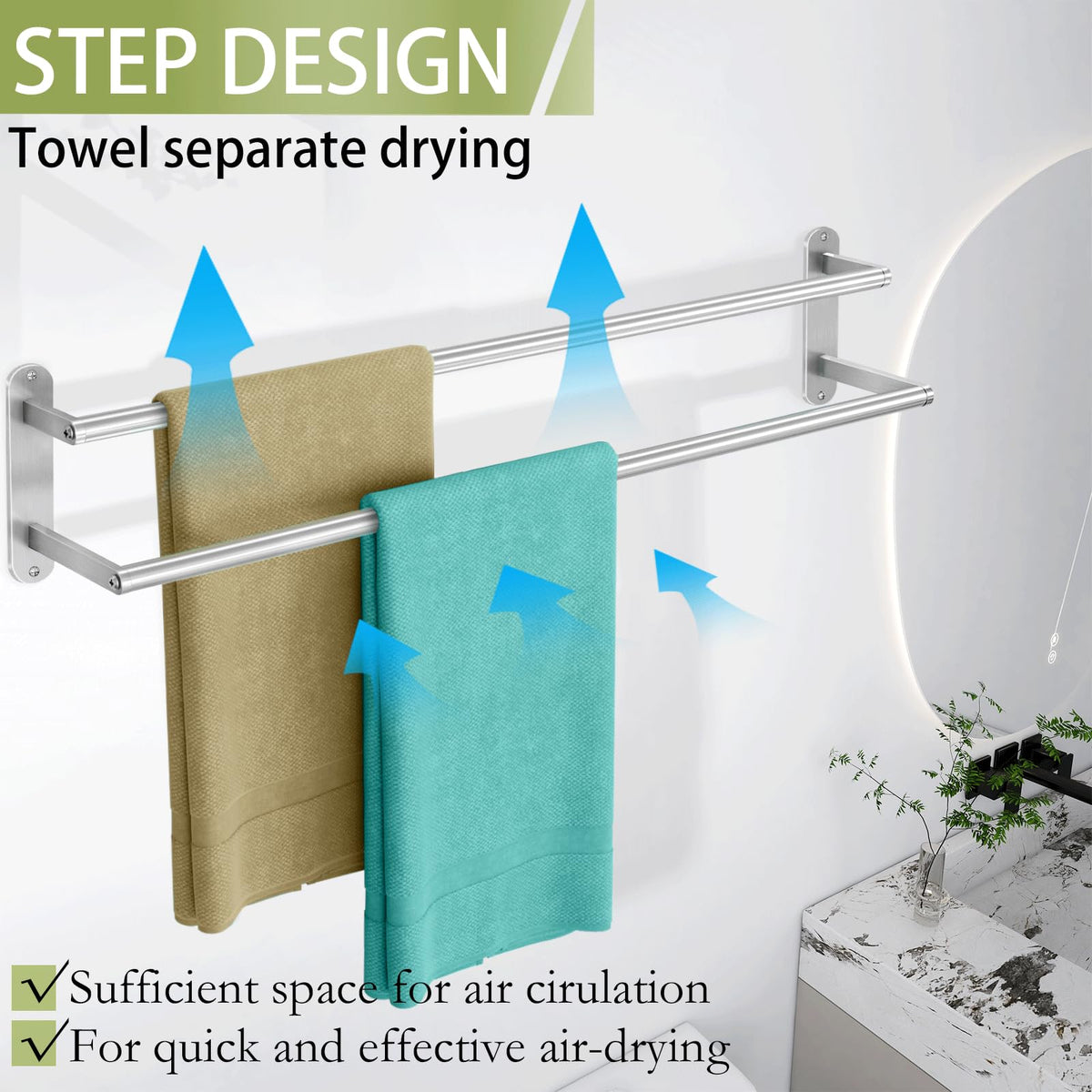 XEENEW wall-mount towel rack with screw mounting for sturdy support