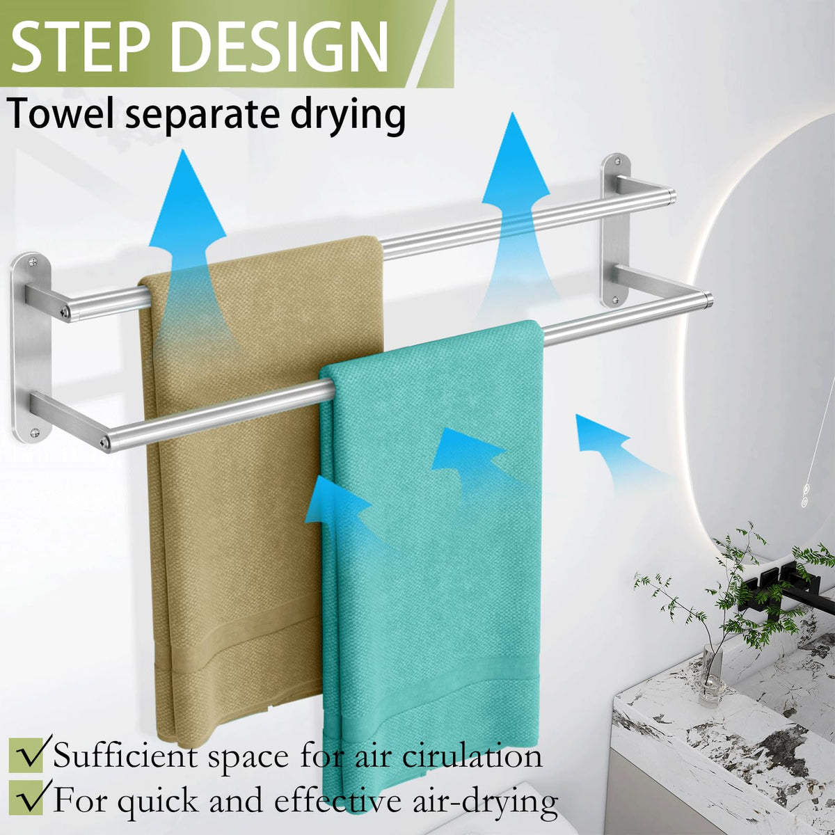 XEENEW wall-mounted towel rack 24in saves wall space and adds style