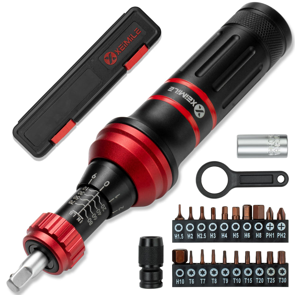 XEIMILE Torque Screwdriver dial showing 10-80 in-lb precision for electronics