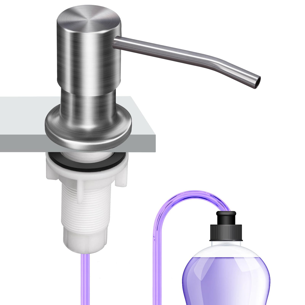 Xekazrop soap dispenser in kitchen with brushed nickel finish for durable daily use