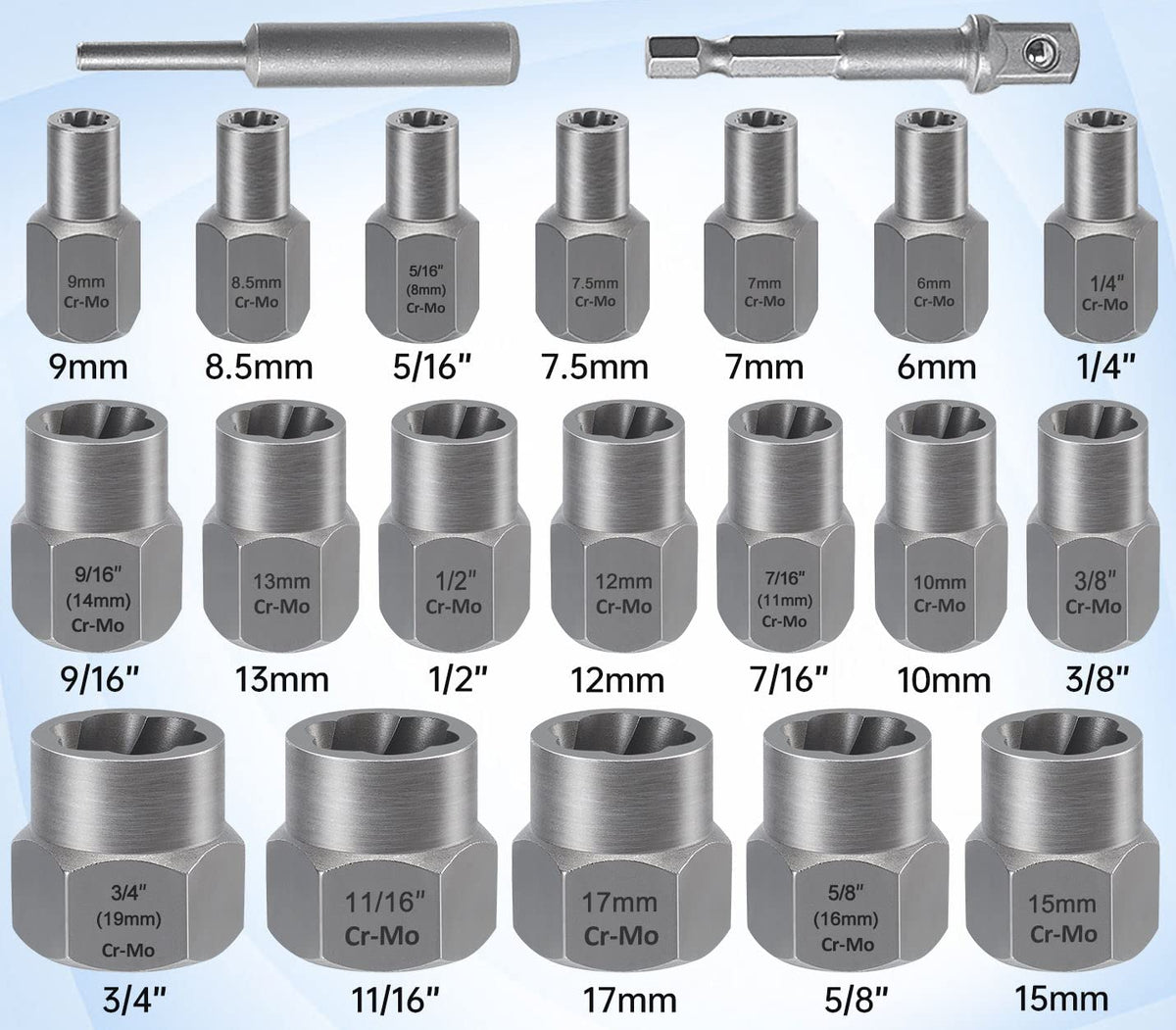 XEWEA chrome-molybdenum steel extracts stubborn bolts with strong grip.