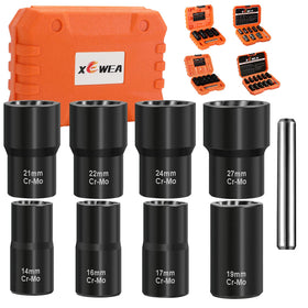 XEWEA 9PCS Lug Nut Extractor Set in case for organized bolt removal tasks