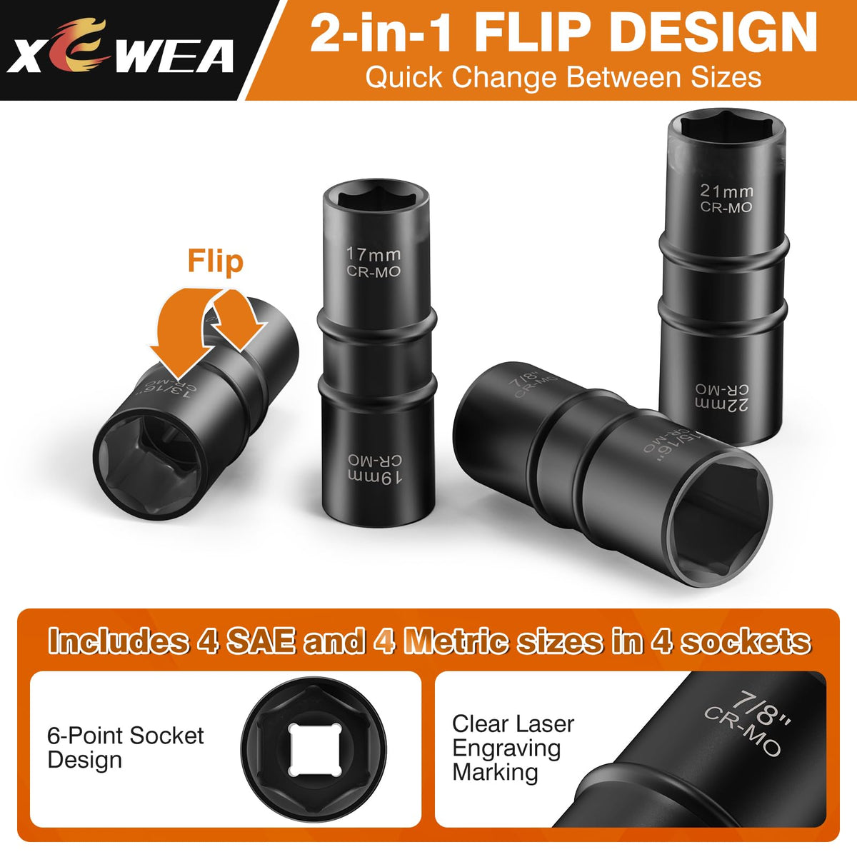 XEWEA half-inch drive lug socket set designed for easy reach