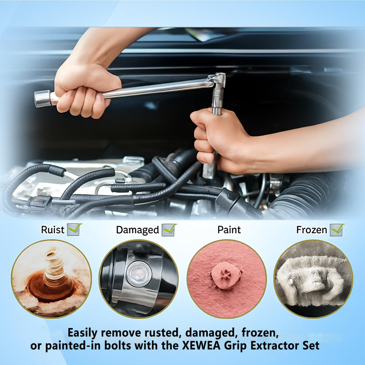 XEWEA reverse spiral flutes ensure strong grip on damaged bolts