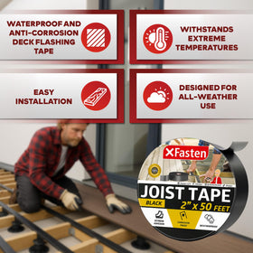 XFasten Butyl Joist Tape with Quick-Release Liner enables fast, clean installation on uneven surfaces.