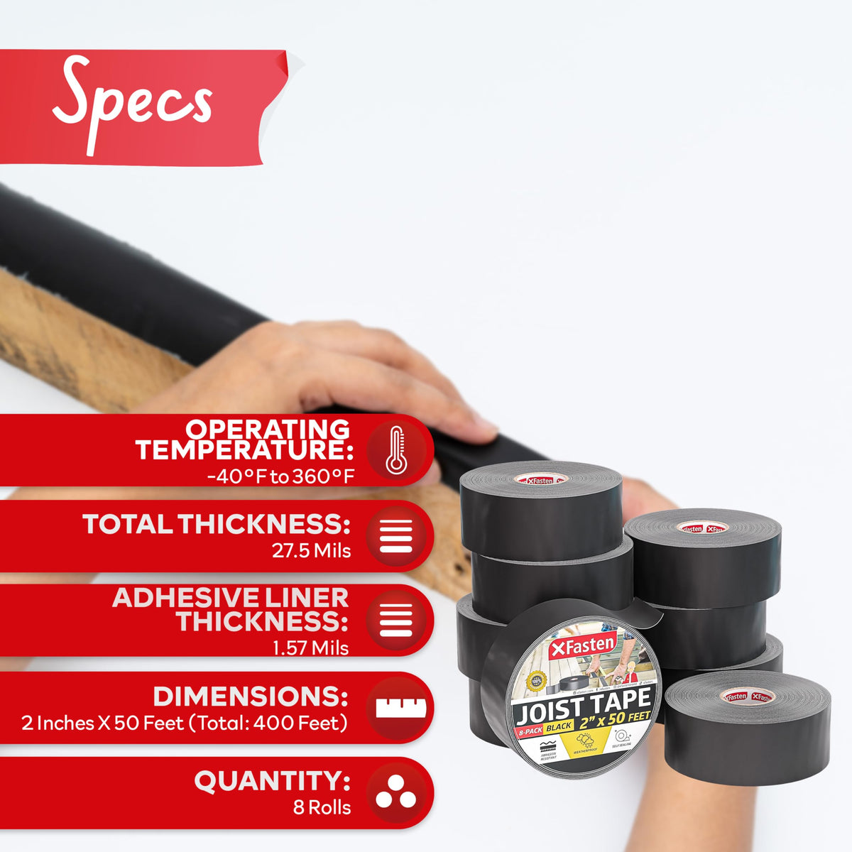XFasten Butyl Joist Tape is suitable for professional deck and roof flashing projects.