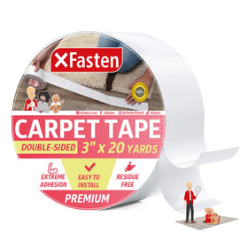 XFasten double-sided carpet tape roll shows strong adhesion for secure rug placement