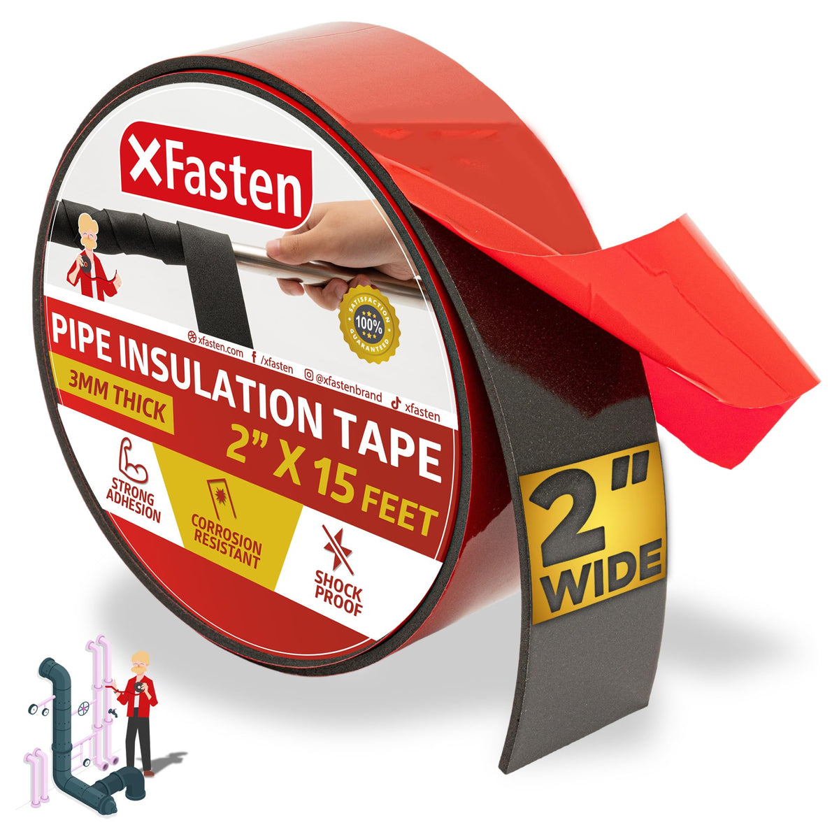XFasten Foam Pipe Insulation Tape applied to outdoor pipe for heat retention.
