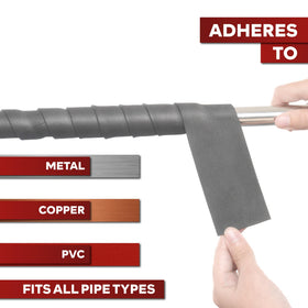 XFasten heavy-duty foam tape used on an HVAC line for durable insulation wrap.