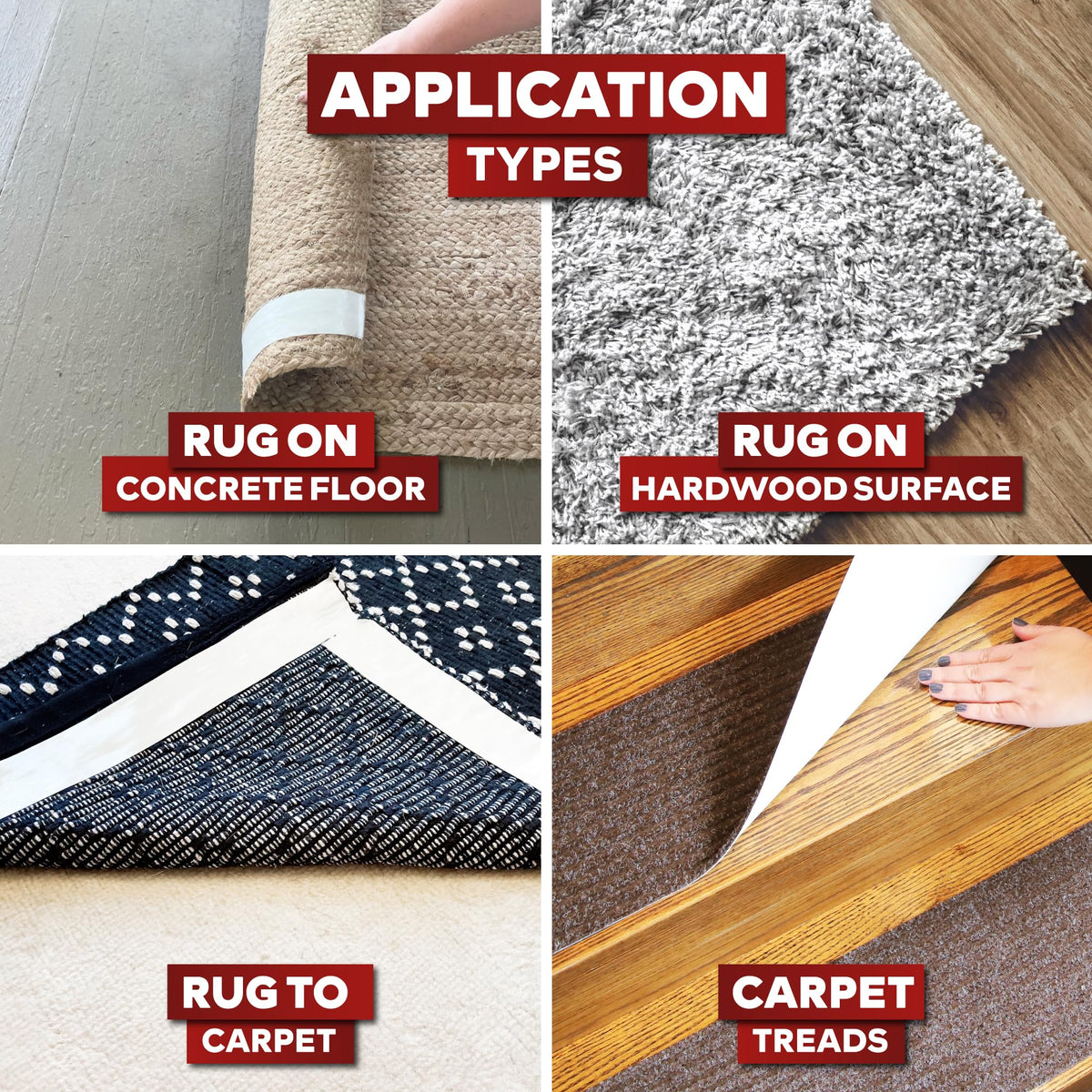 XFasten outdoor-ready rug tape on patio indicating weatherproof performance