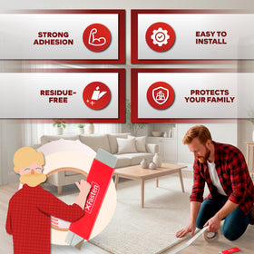 XFasten rug grip tape on hardwood floor keeps carpets in place.
