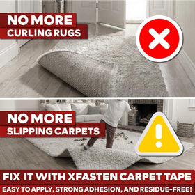 XFasten rug grip tape on a living room floor prevents slipping.