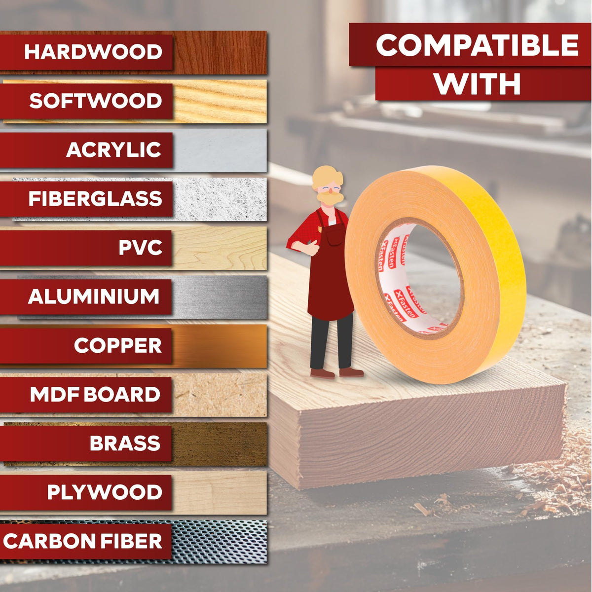 XFasten tape helps keep carpets in place on carpeted floors.