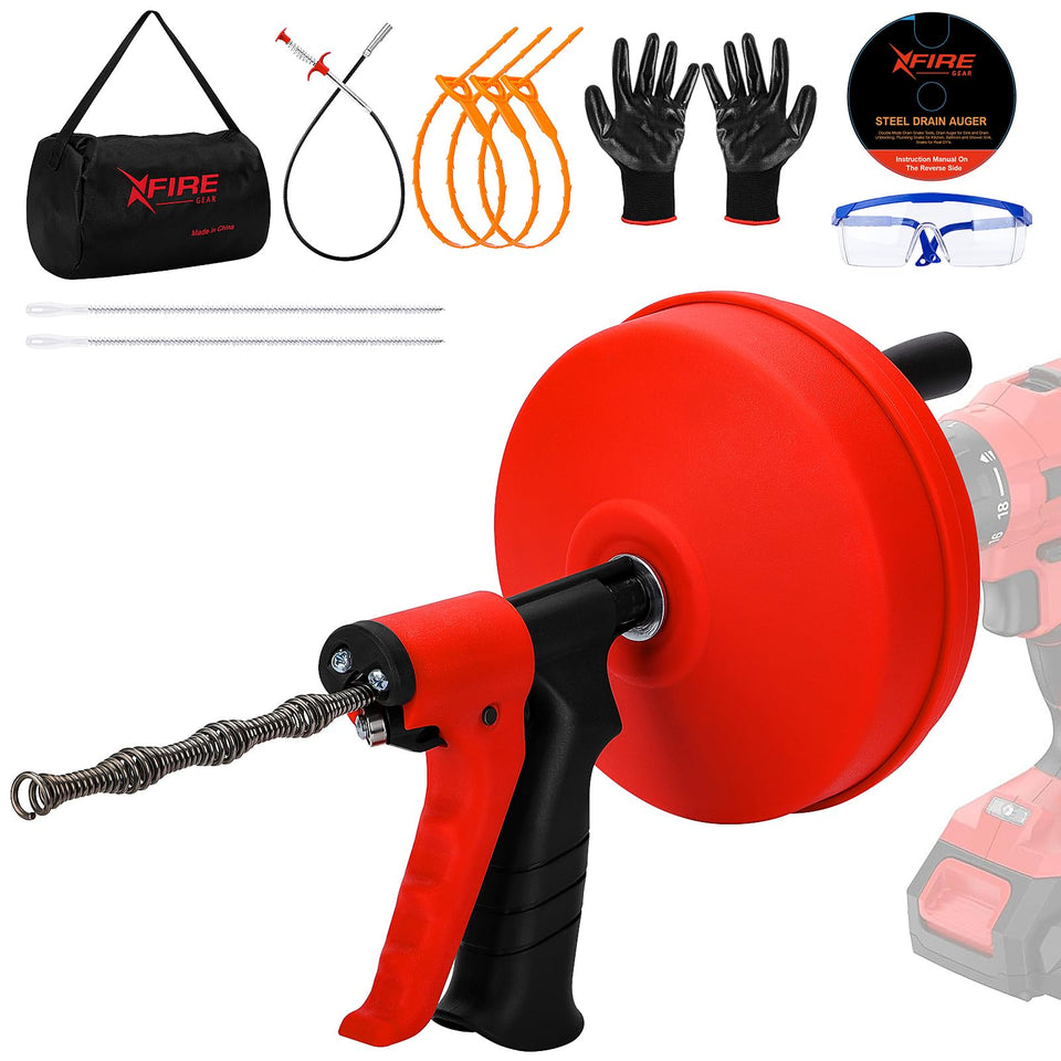 XFIRE-GEAR 50ft drain snake cable clears stubborn clogs with flexible strength