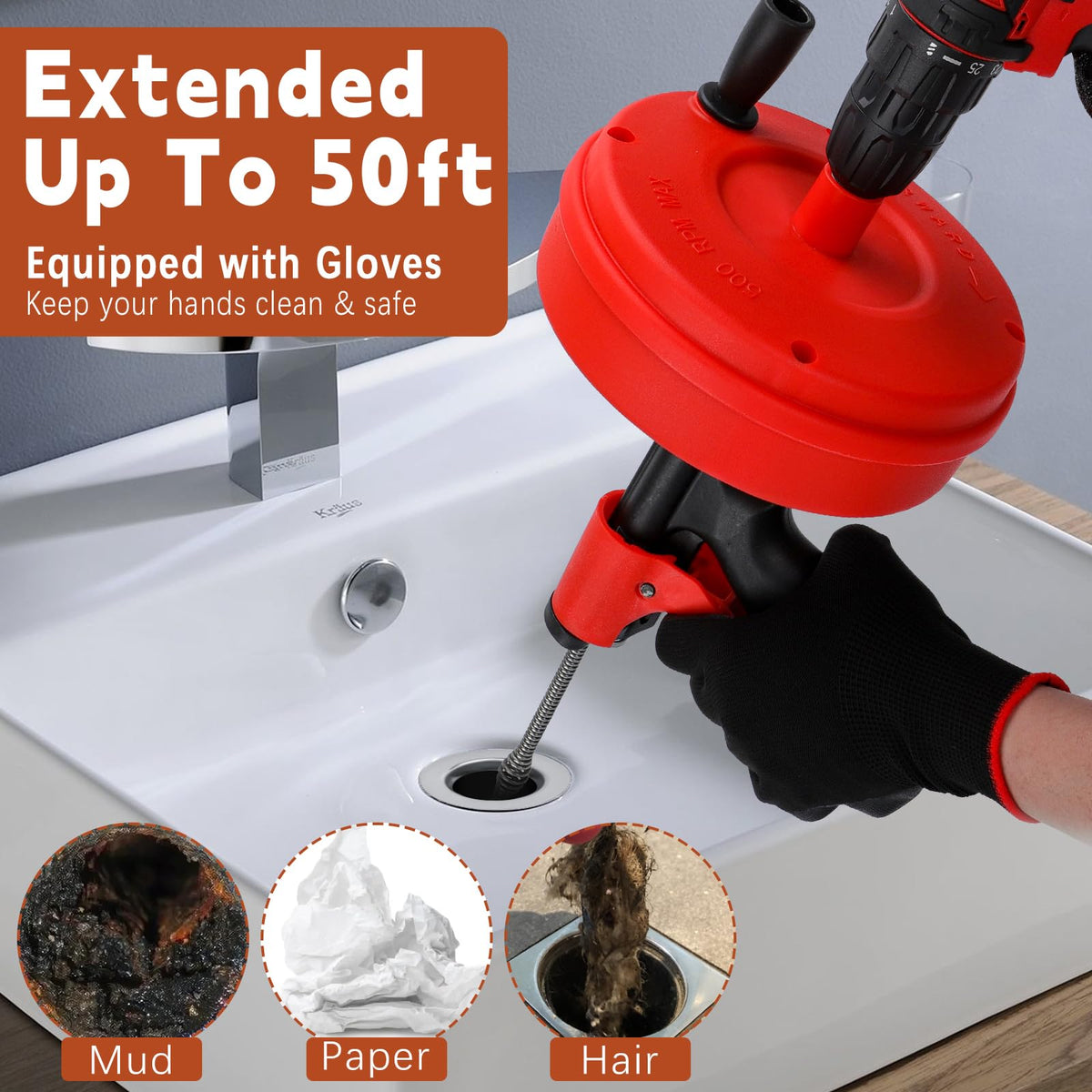 XFIRE-GEAR dual-mode drain snake enables quick reach and break apart blockages