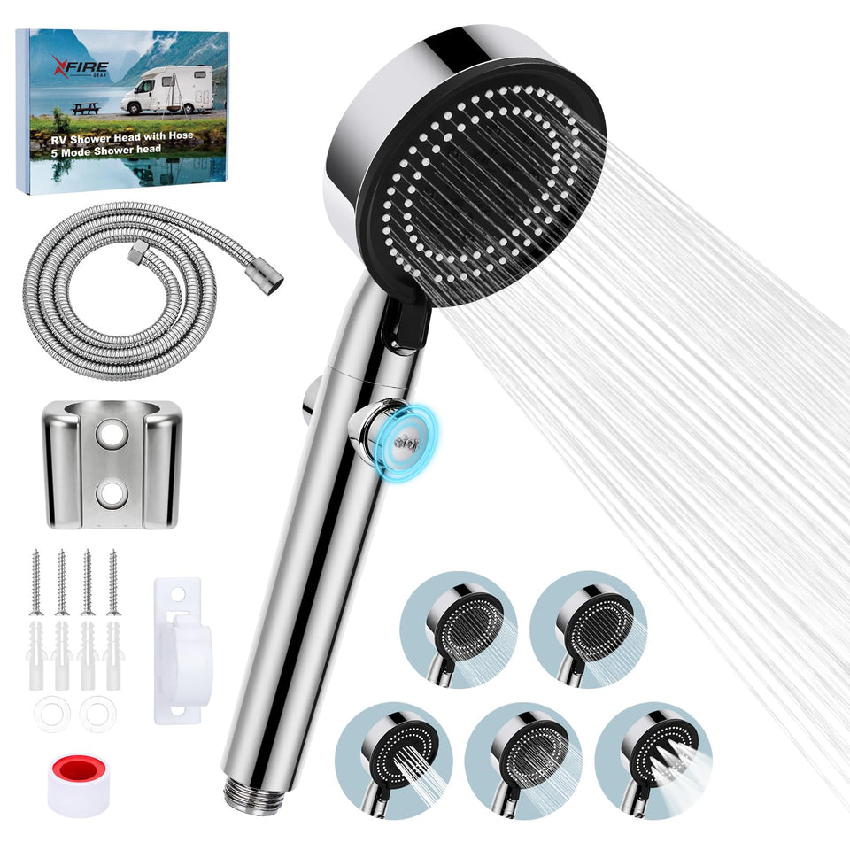 XFIRE-GEAR RV shower head with versatile sprays for efficient RV bathing