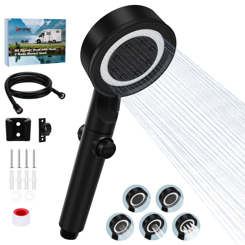 XFIRE-GEAR RV shower head with hose enables flexible showering in tight spaces