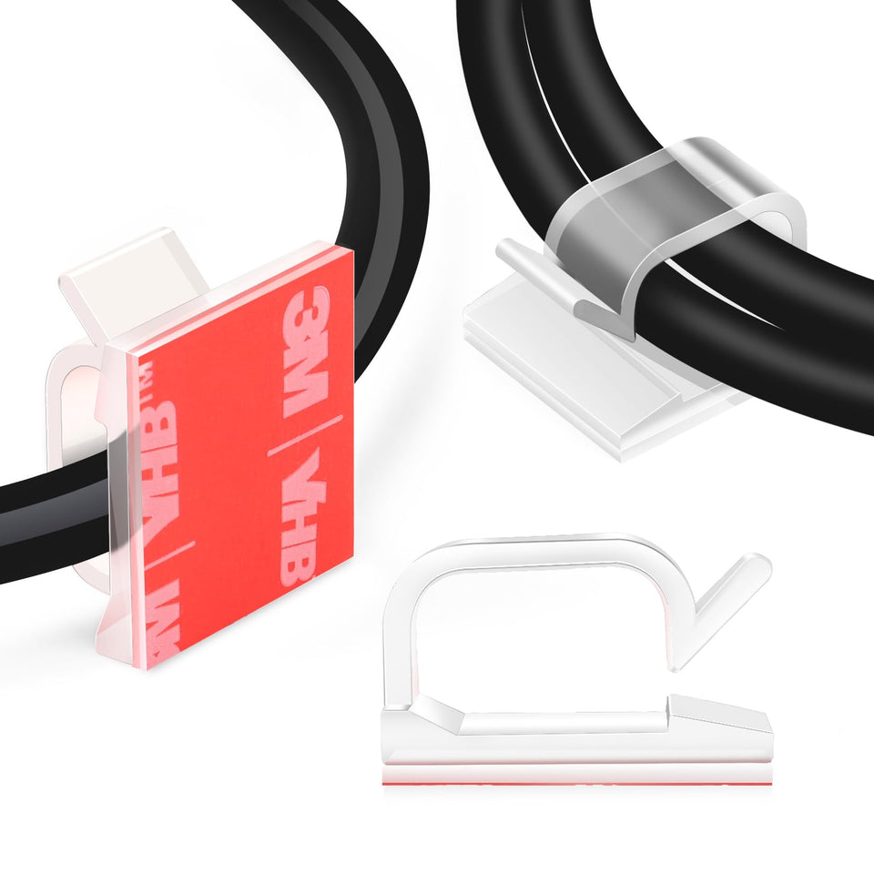 XHF adhesive cable clip close-up, clear finish for secure, residue-free cable routing.