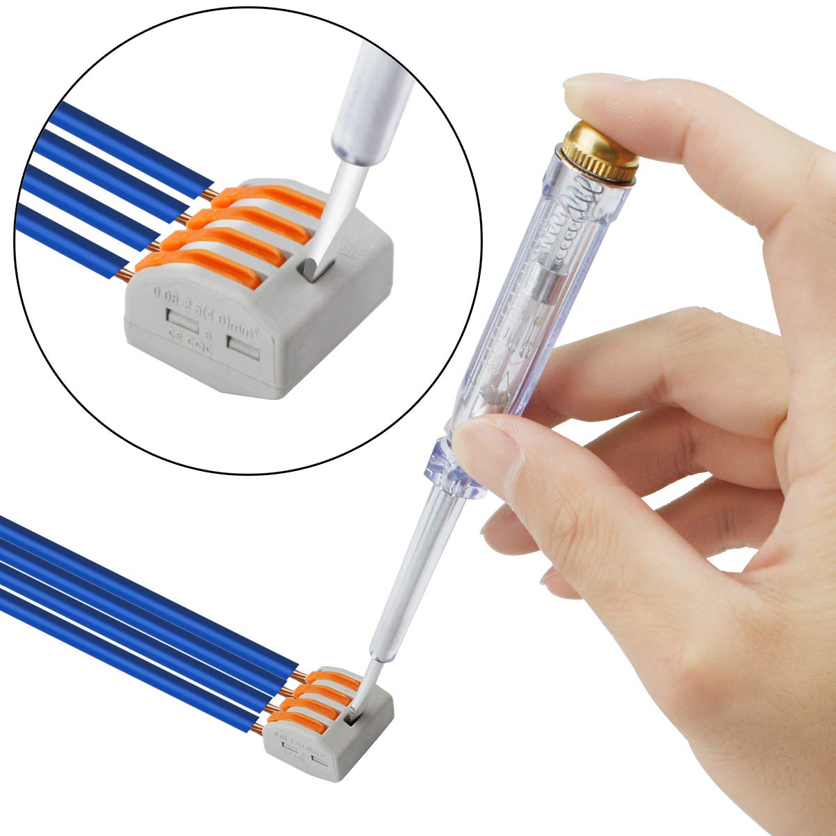 XHF2018 lever connector wire-entry-hole demonstrates clean wire insertion with minimal stripping.