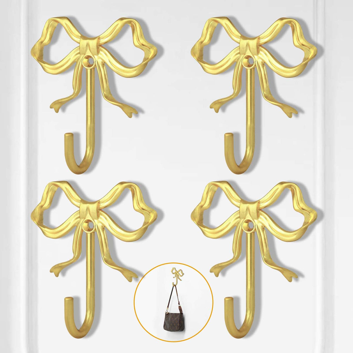 XHIPY gold bow wall hook coat hanger for easy, accessible jackets.