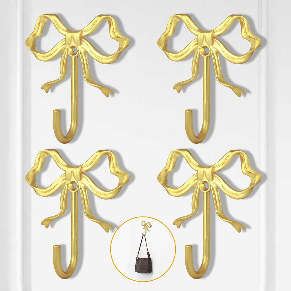 XHIPY gold bow wall hook coat hanger for easy, accessible jackets.